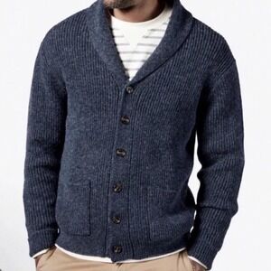 Line of Trade Navy 100% Shetland Wool Shawl Collar Cardigan Sweater XL